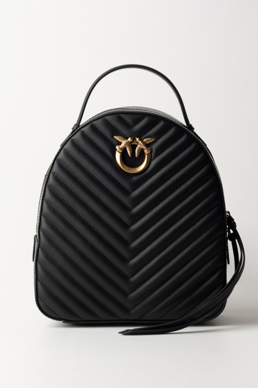 Pinko Zaino Love Click Trapuntato Chevron Nero-Antique Gold Best