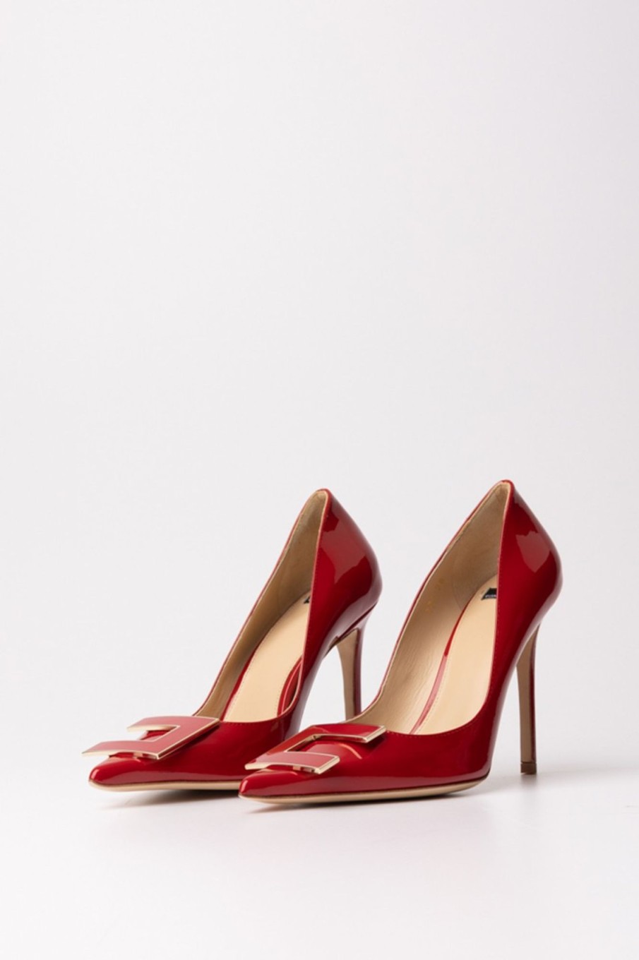 Elisabetta Franchi Pumps In Vernice Con Logo Red Velvet New