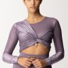 Elisabetta Franchi Maglia Crop In Maglina Laminata Candy Violet Clearance