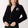 Elisabetta Franchi Cardigan Effetto Peluche Con Logo Al Petto Nero/Burro New