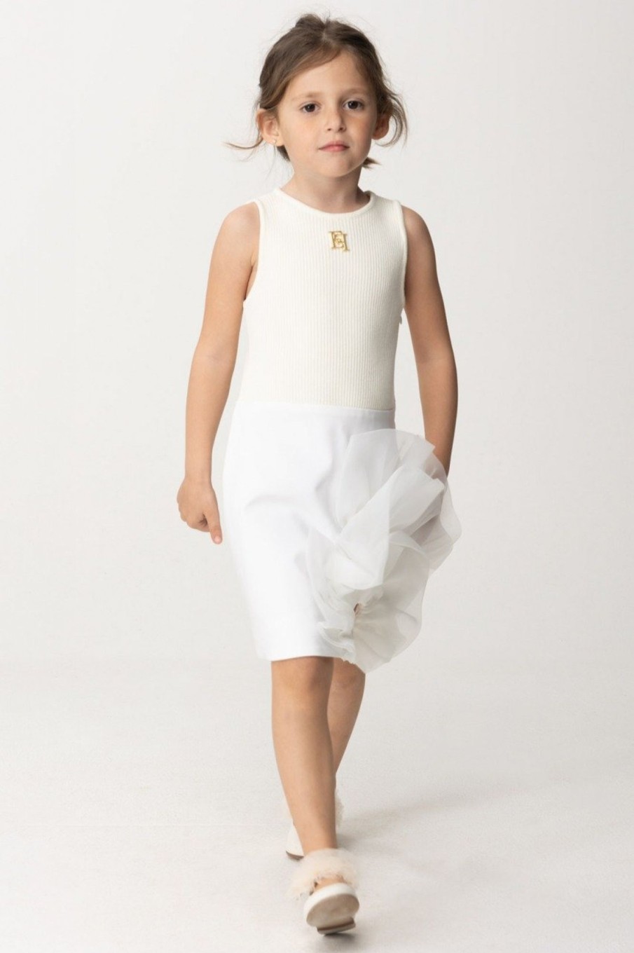 ELISABETTA FRANCHI BAMBINA Abito Con Dettaglio In Organza Light Cream Online