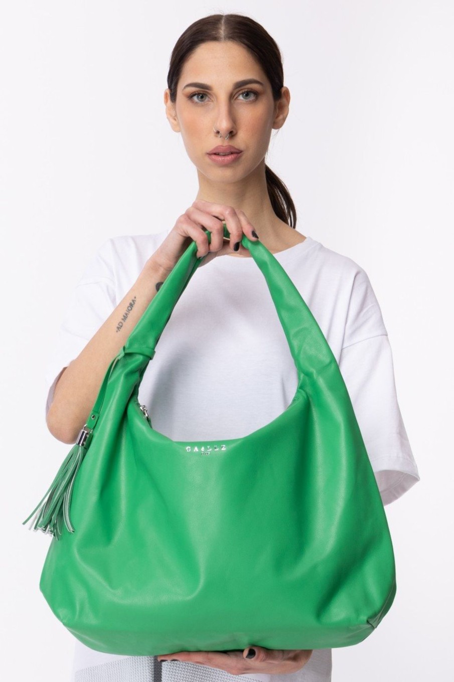 Gaelle Paris Borsa A Spalla Media Con Logo E Nappina Verde Bandiera New