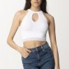 Guess Crop Top Tricot Con Orlo In Pizzo Pure White Clearance