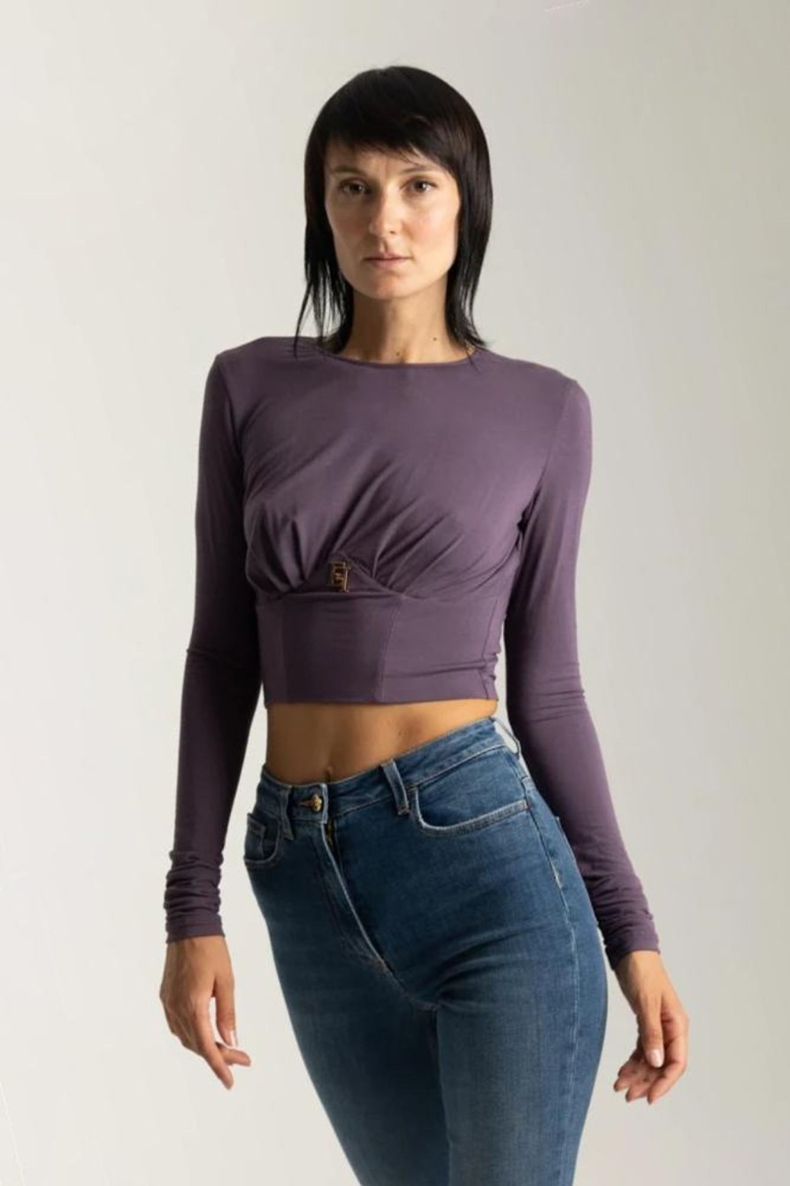 Elisabetta Franchi Maglia Crop Con Bustier Prugna Wholesale