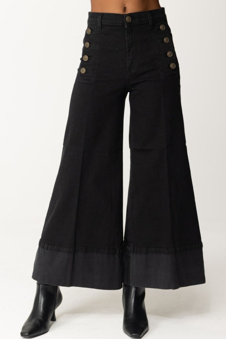 Twin-Set Jeans Cropped Con Bottoni Denim Nero Best