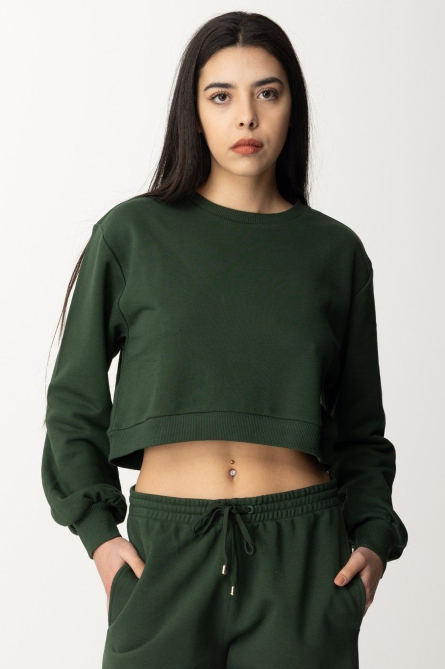 Patrizia Pepe Felpa In Cotone Crop Tuscany Green Clearance