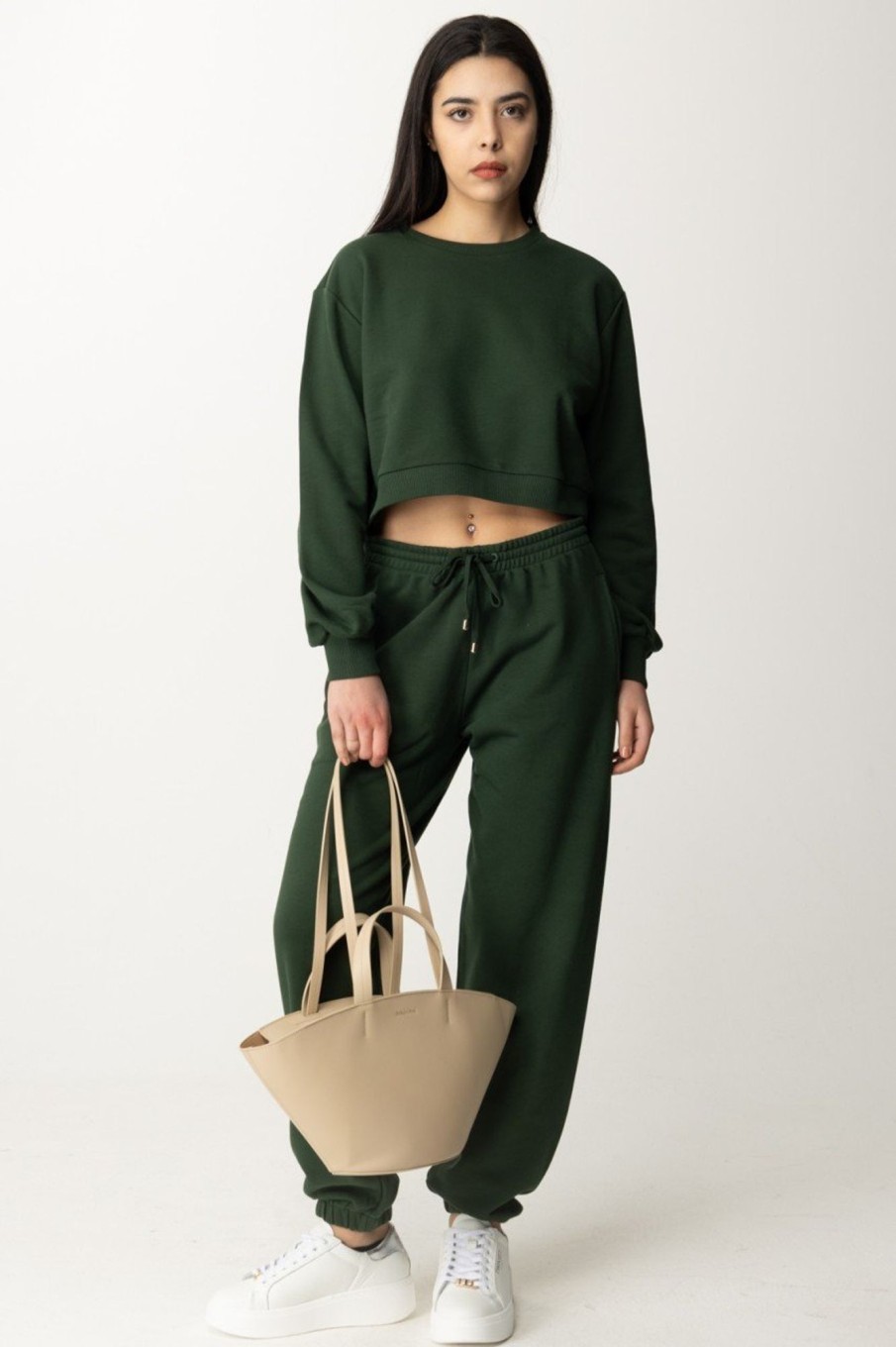 Patrizia Pepe Felpa In Cotone Crop Tuscany Green Clearance