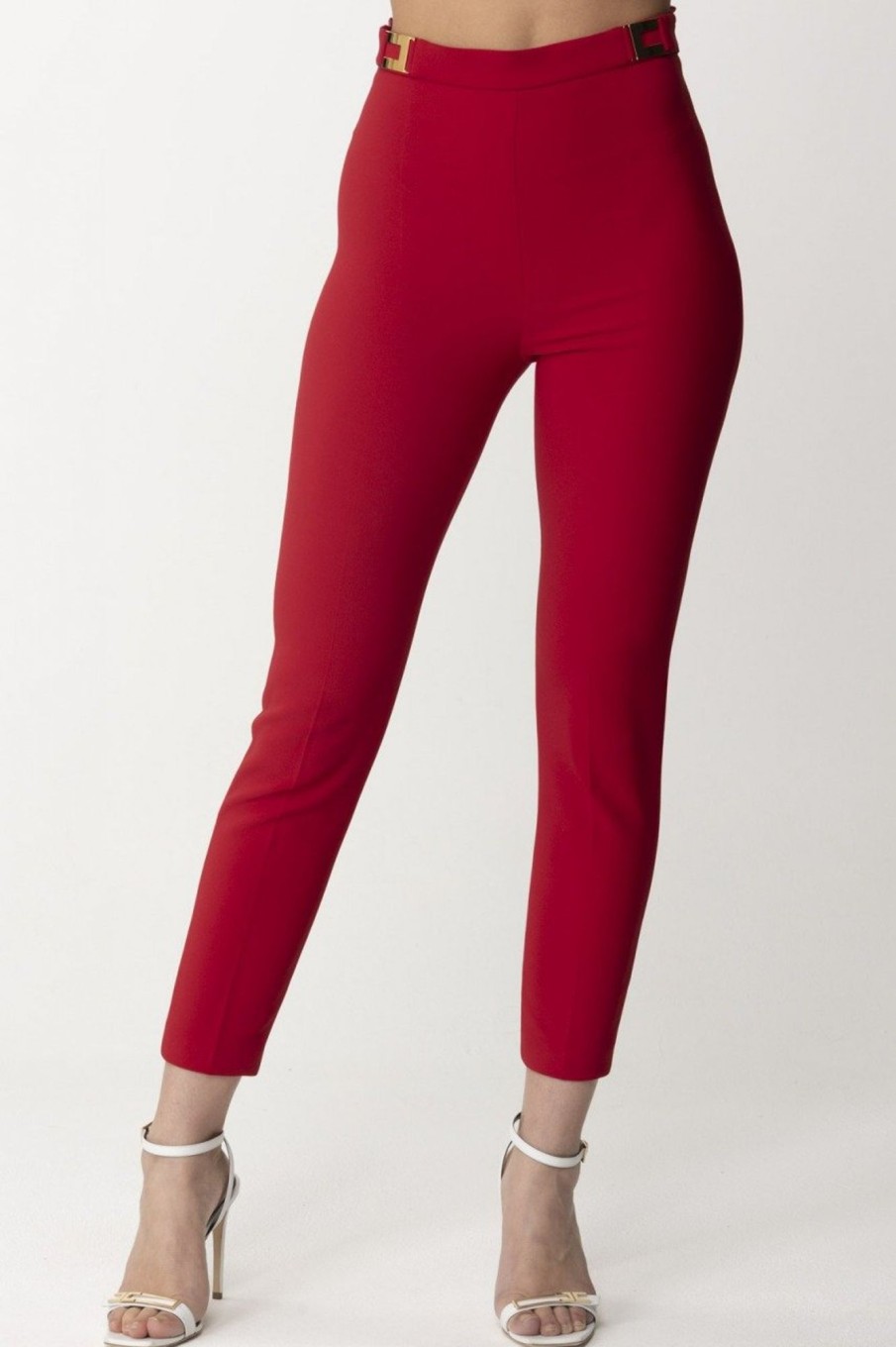 Elisabetta Franchi Pantalone Con Placche Logate Red Velvet Hot