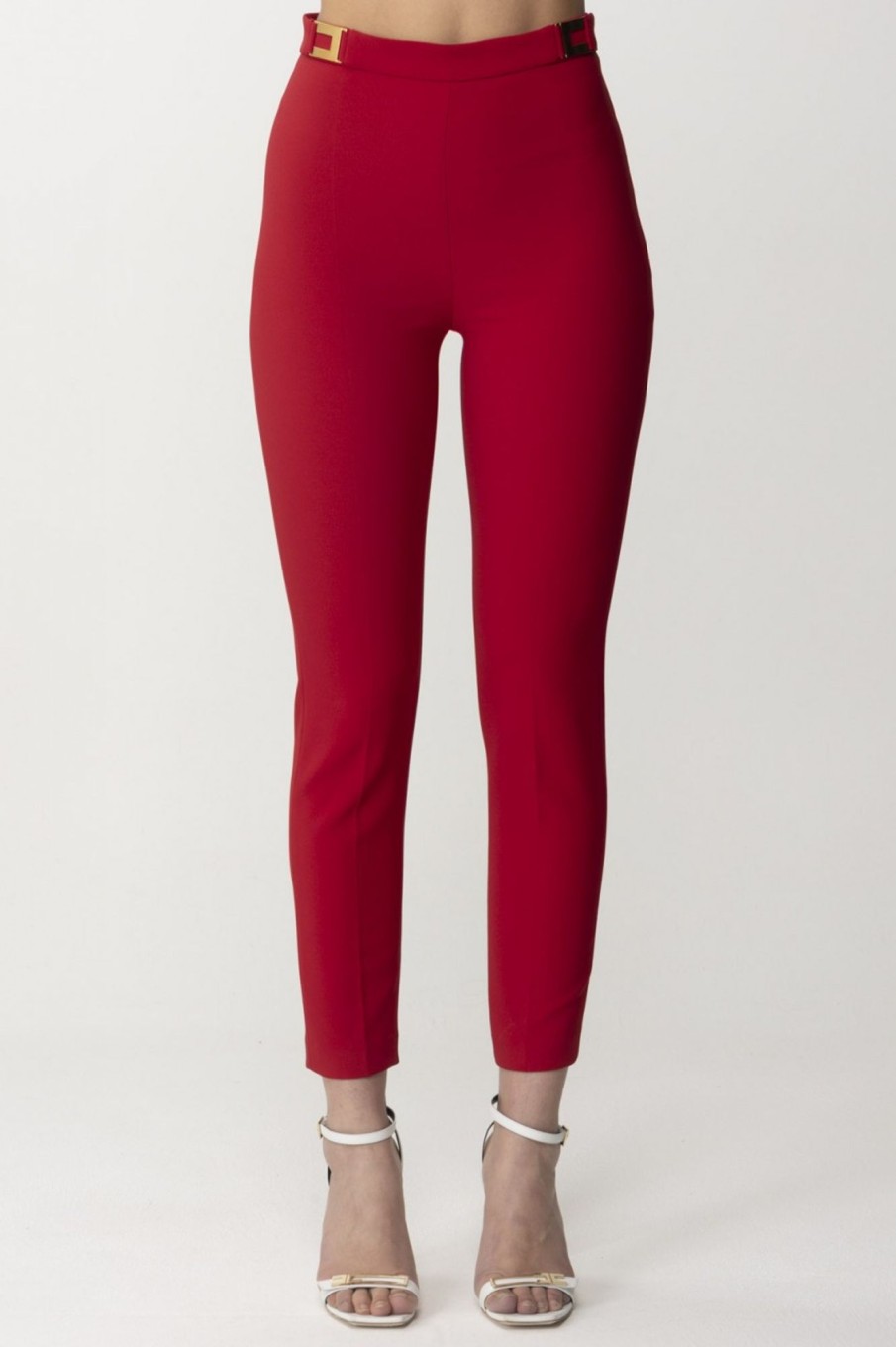 Elisabetta Franchi Pantalone Con Placche Logate Red Velvet Hot