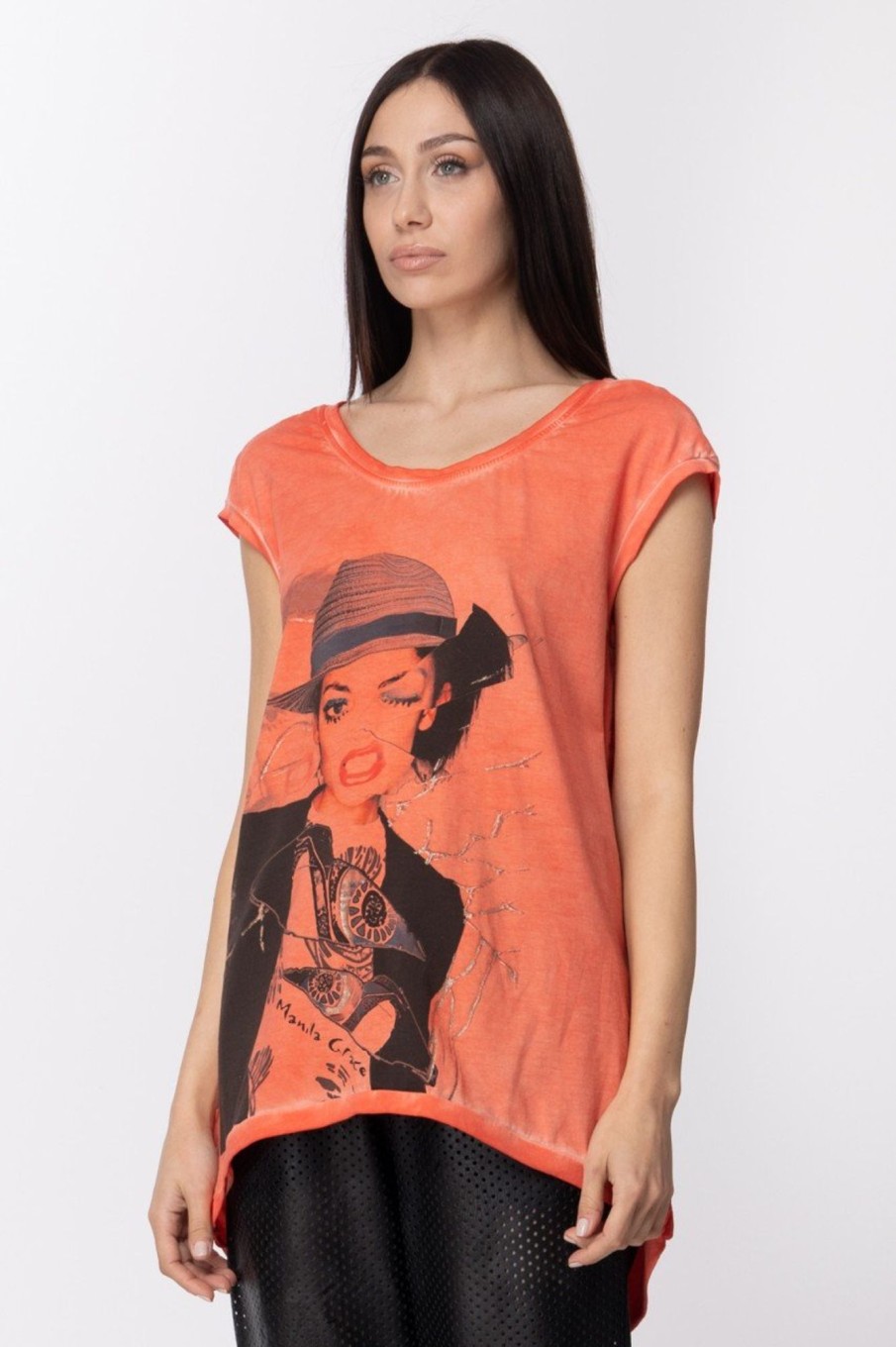 Manila Grace Tshirt Con Stampa Corallo Hot