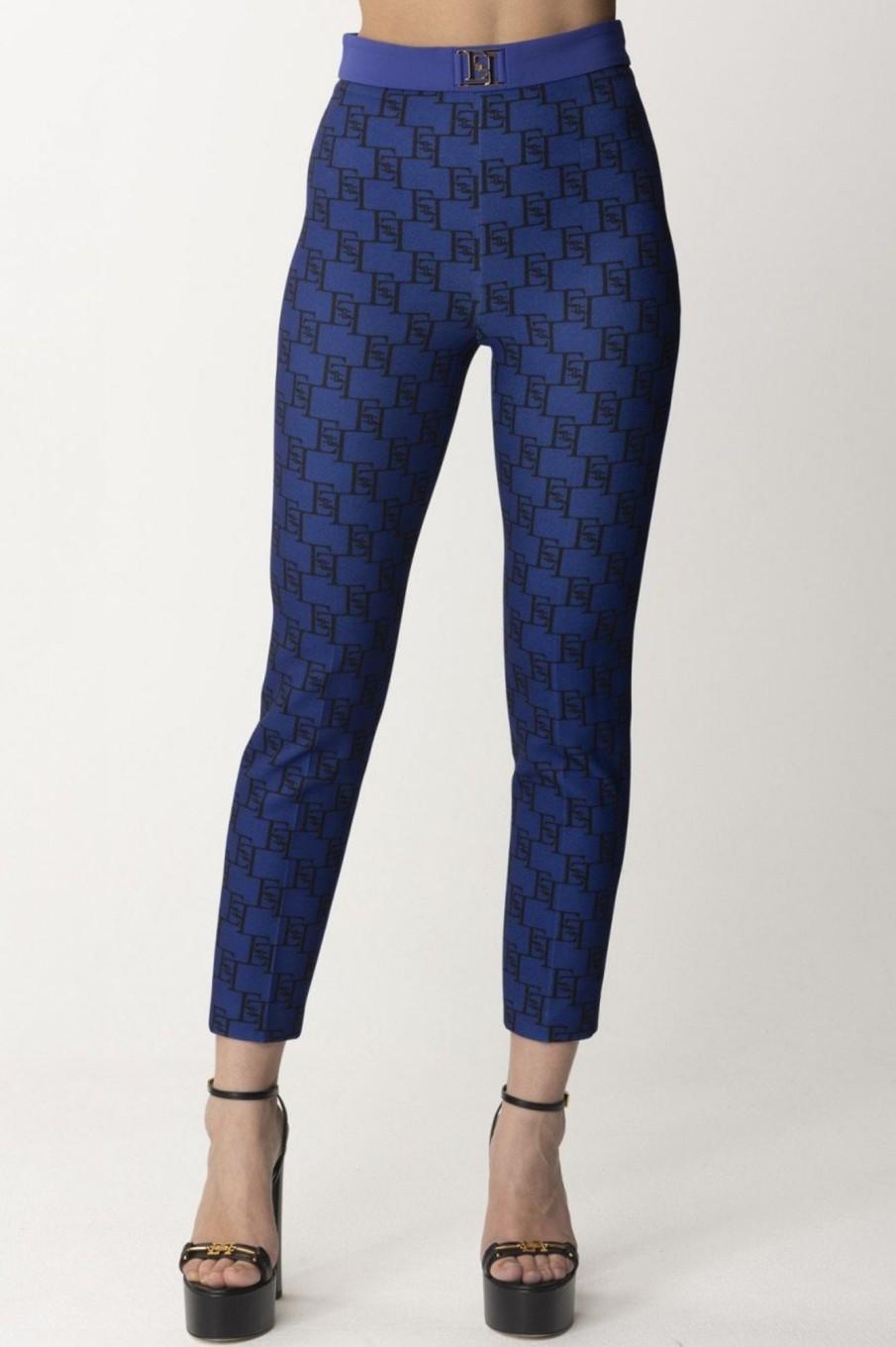 Elisabetta Franchi Pantaloni Stretch Stampa Logo Blue Indaco/Nero Wholesale