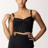 Elisabetta Franchi Top Bustier Con Bordi In Raso Nero Best