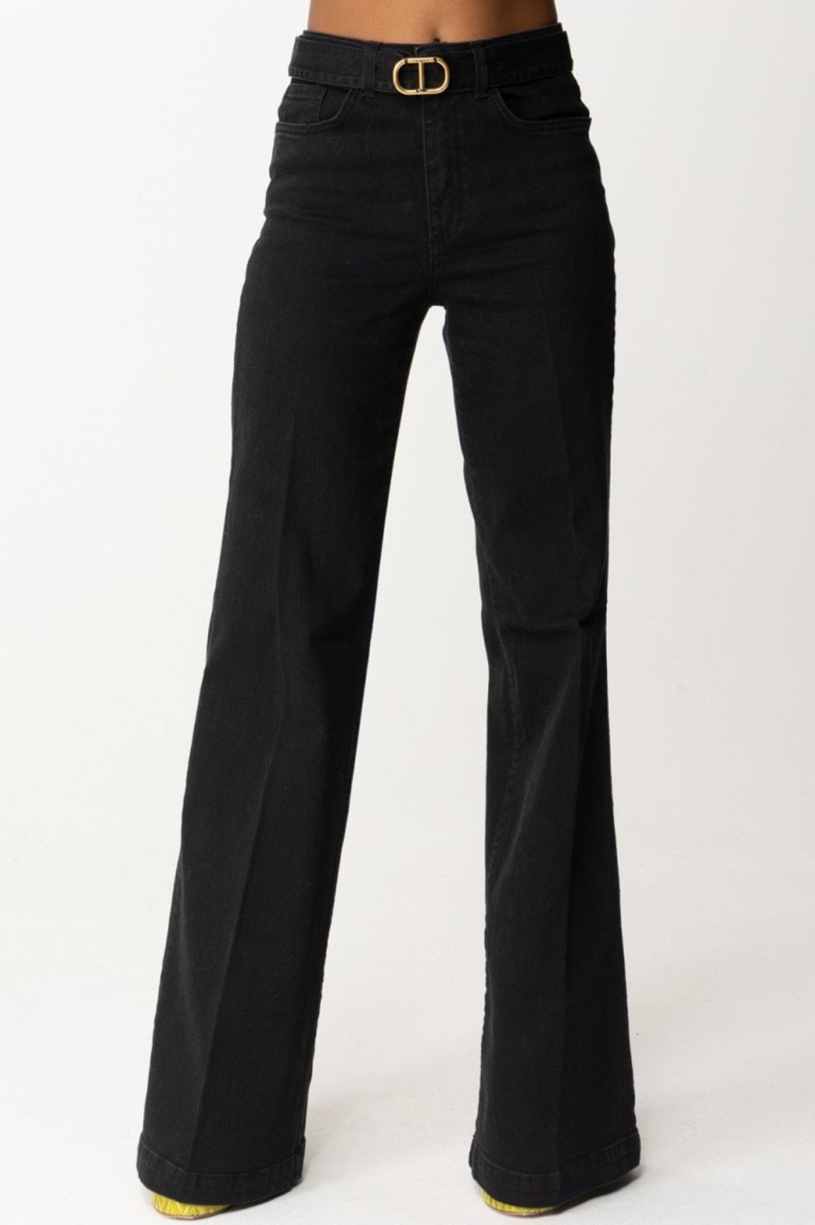 Twin-Set Jeans Wide Leg Con Cintura Denim Nero Online