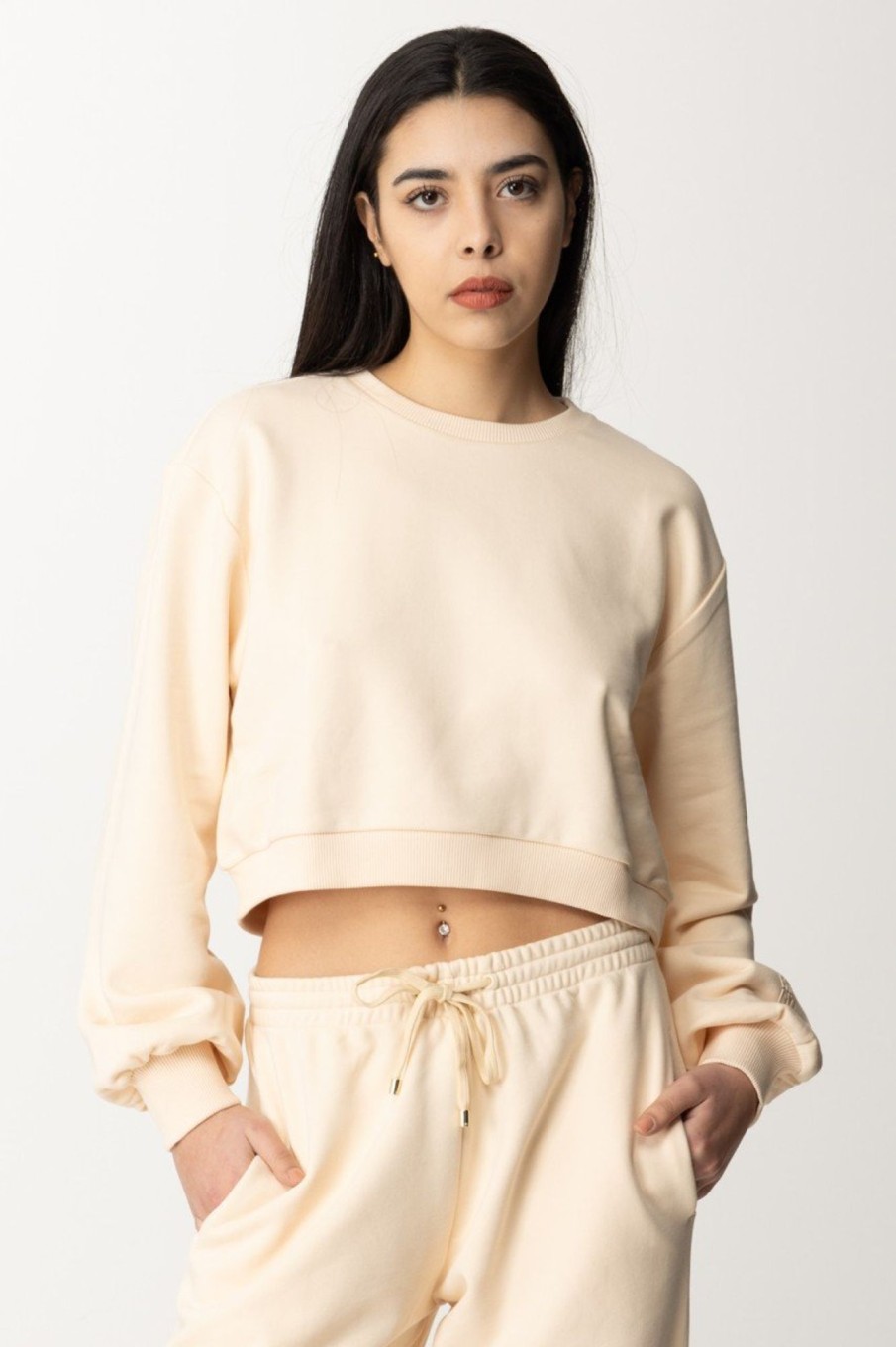 Patrizia Pepe Felpa In Cotone Crop Ivory Skin Hot