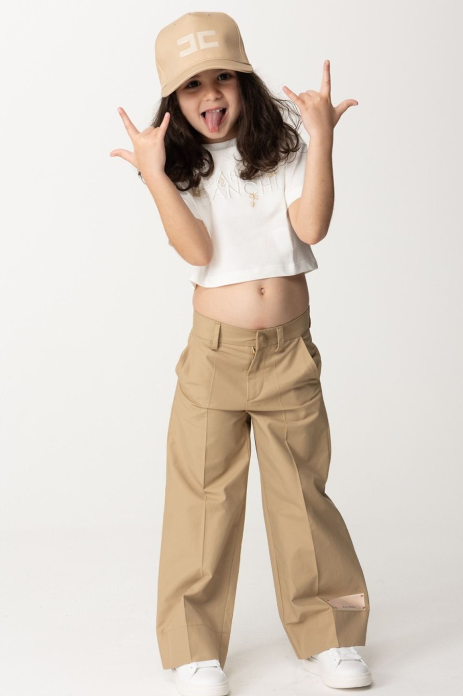 ELISABETTA FRANCHI BAMBINA Pantaloni In Canvas Con Piega Sand Best