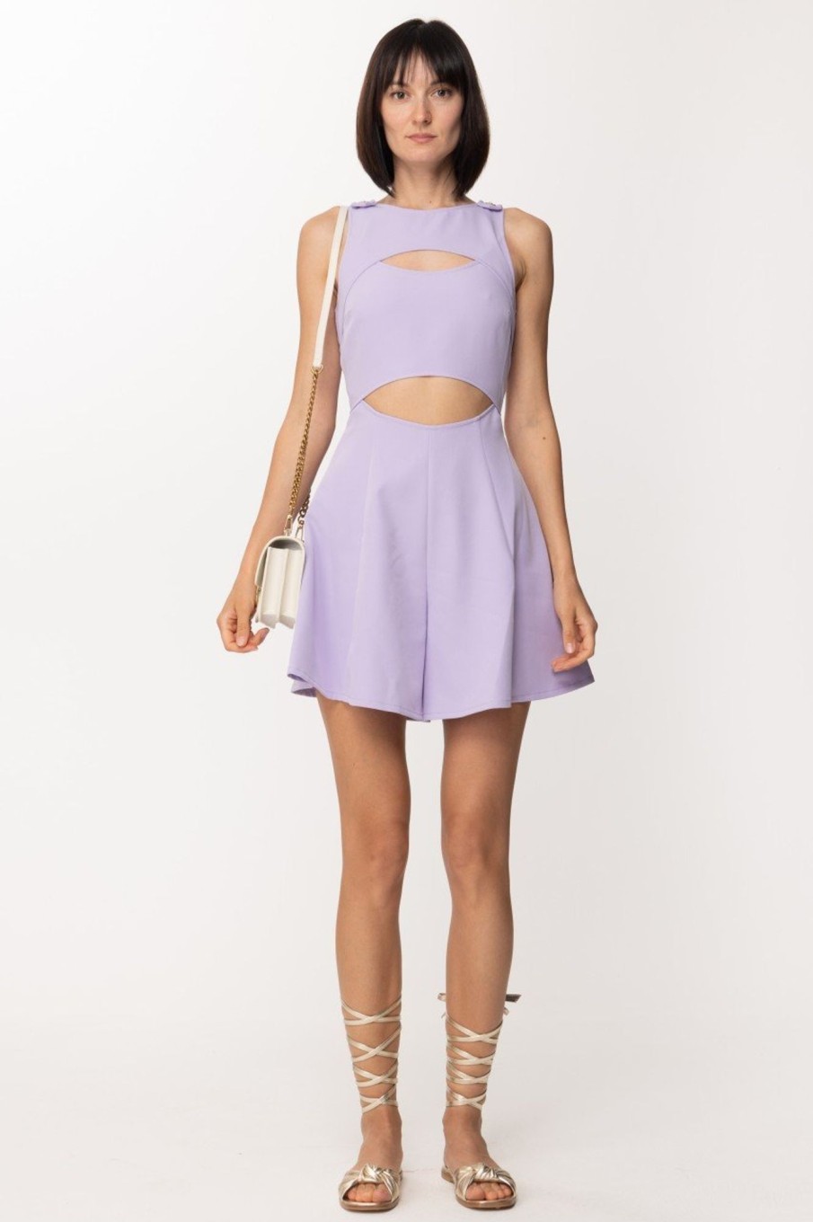 Just Cavalli Tuta Corta Svasata Con Cut-Out Pastel Liliac Hot