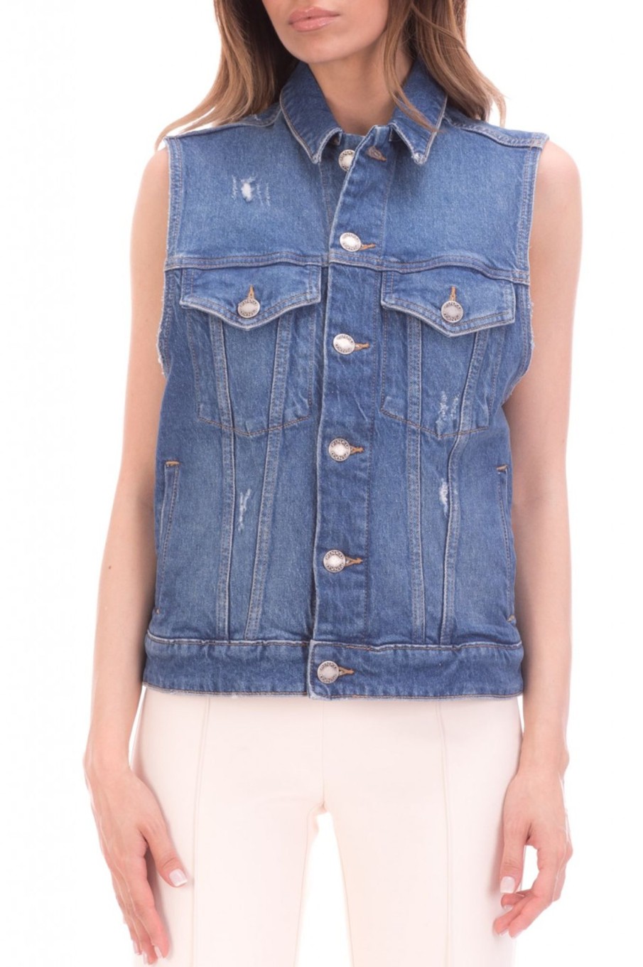 Pinko Gilet Con Logo E Strass Blu-Zaffiro Stella New