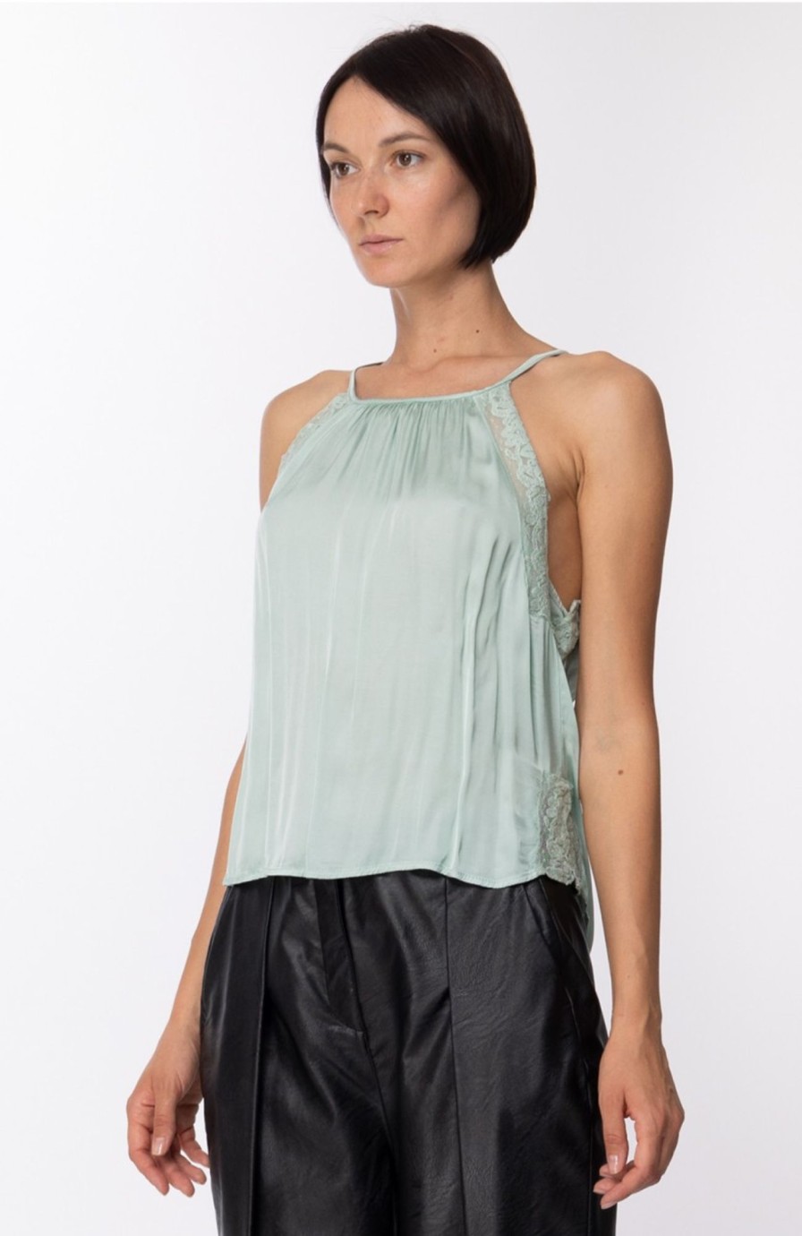 Motel Top Crop Con Inserti In Pizzo Menta Clearance