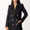 Elisabetta Franchi Robe-Manteau In Doppio Cr00Eape Con Tasche Ricamate Nero Best