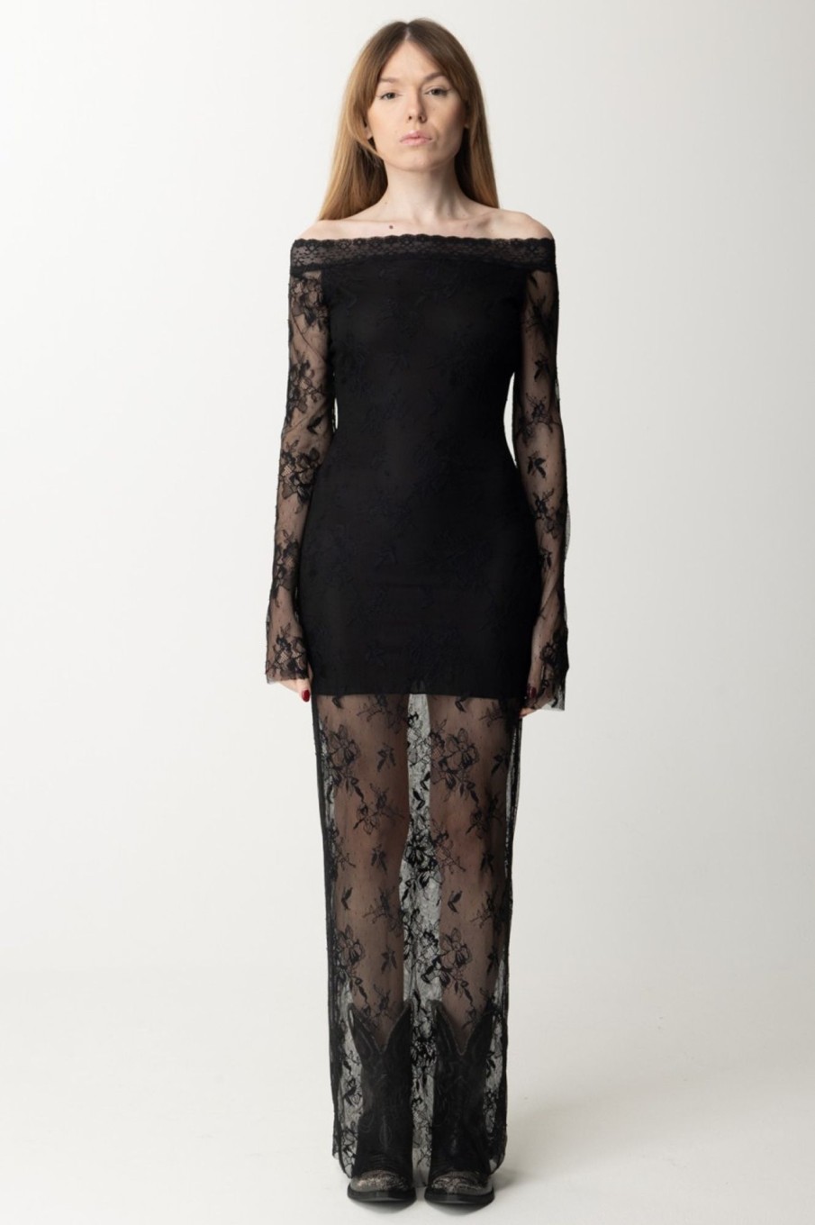 Aniye By Abito Lungo In Pizzo Deny Black Hot