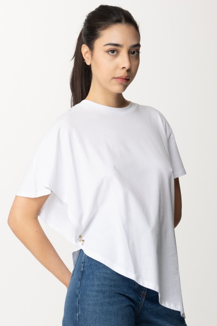 Patrizia Pepe T-Shirt Asimmetrica Con Piercing Bianco Ottico Best