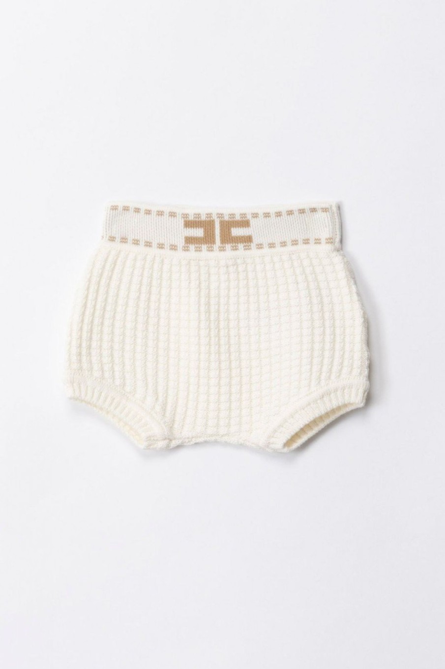 ELISABETTA FRANCHI BAMBINA Tricot Shorts With Logo Ivory/Sand Hot