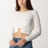 Elisabetta Franchi Top Crop In Viscosa Con Anello Avorio Clearance