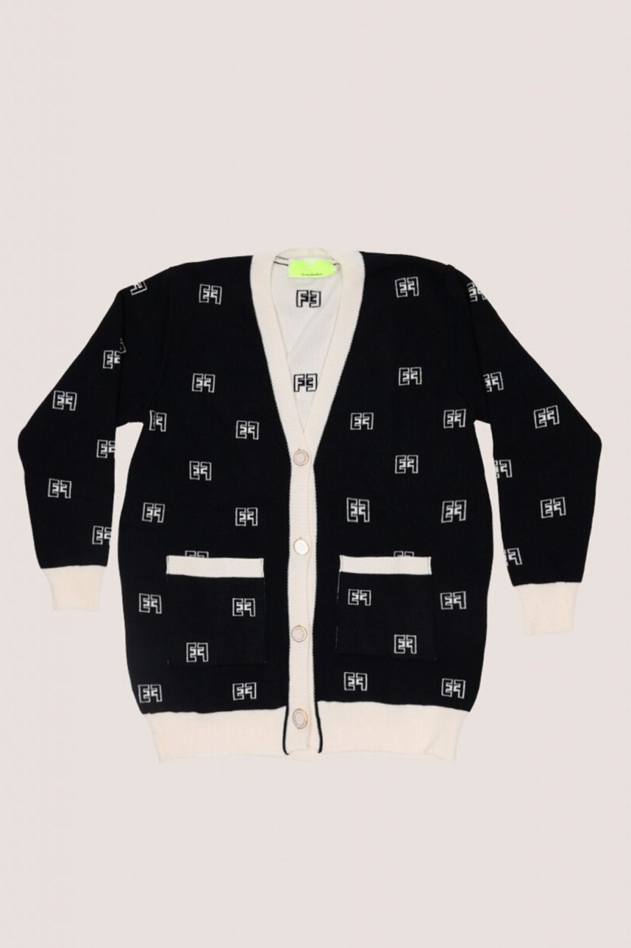 ELISABETTA FRANCHI BAMBINA Cardigan In Tricot Jacquard Con Logo Nero/Burro Hot