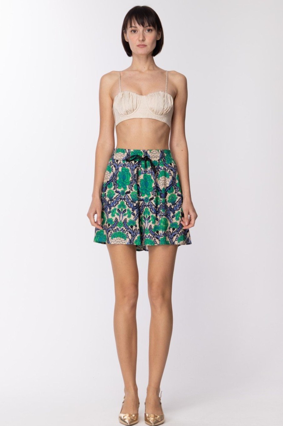 Simona Corsellini Shorts In Viscosa Con Fantasia Floreale Bright Green Clearance